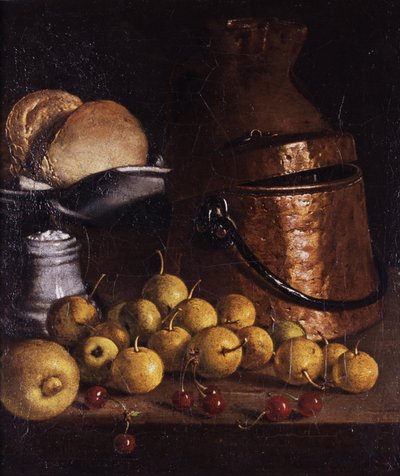 Still Life with Fruits and Cooking Utensils by Luis Egidio Melendez